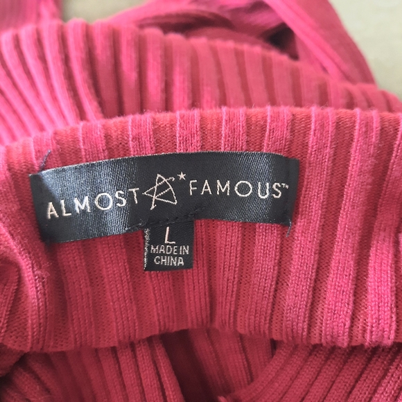 Almost Famous Bodycon Sweater Dress Sz Lg/Med Burgundy Wine Red Cutout Ribbed - Picture 6 of 11